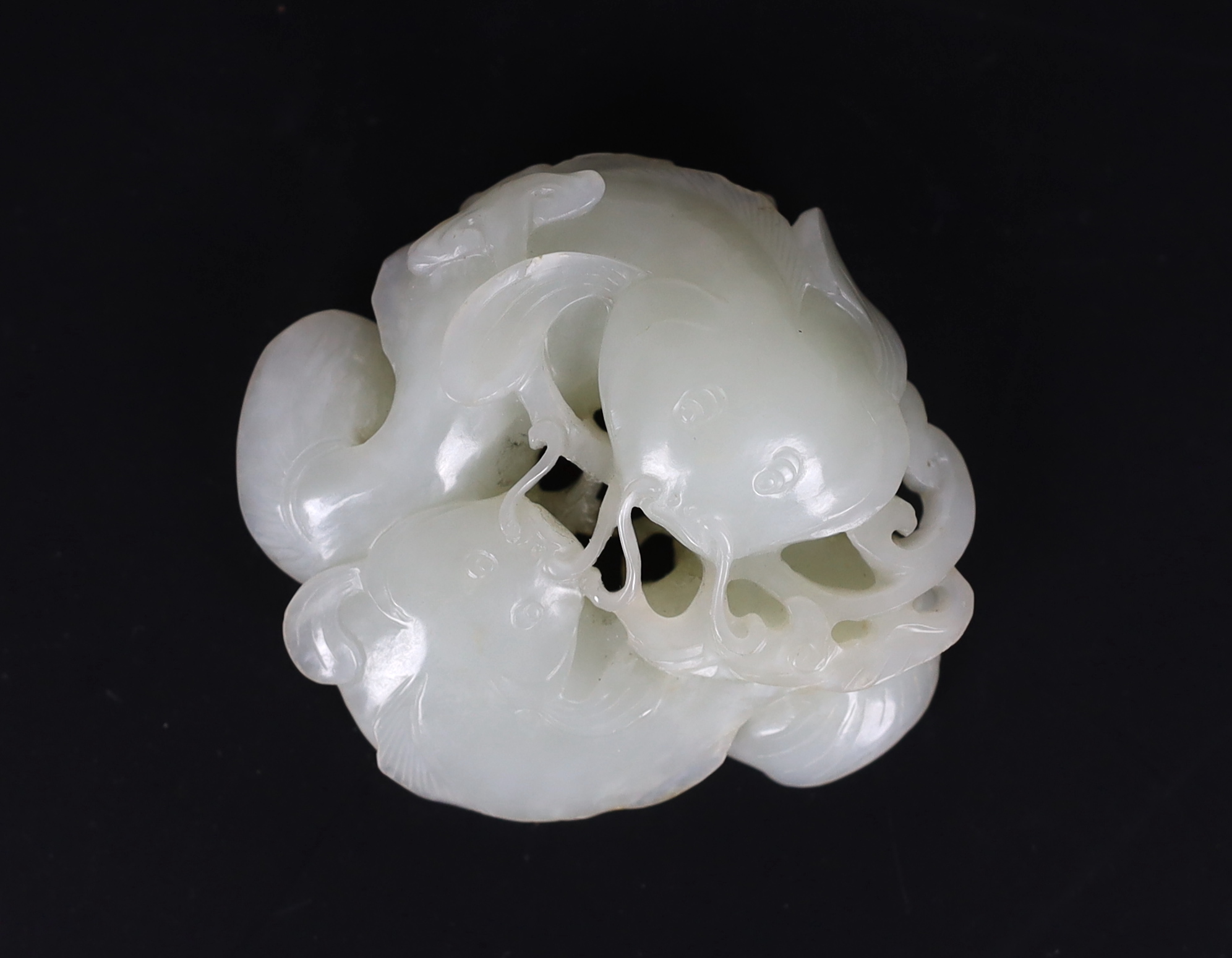 A Chinese white jade group of two catfish, 18th century